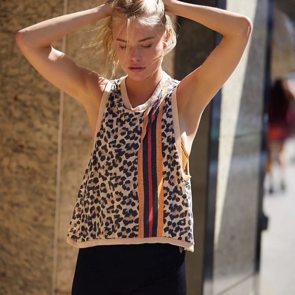 Free People Tops - Free People Movement Printed Love Tank Leopard Combo Sleeveless Cropped Top S